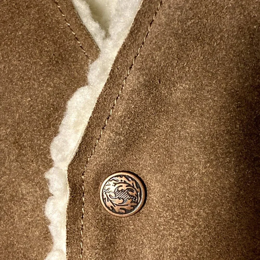 Mens Vintage STEER BRAND Suede Leather Sherpa Vest - Brown Size L Made in USA - Picture 8 of 16